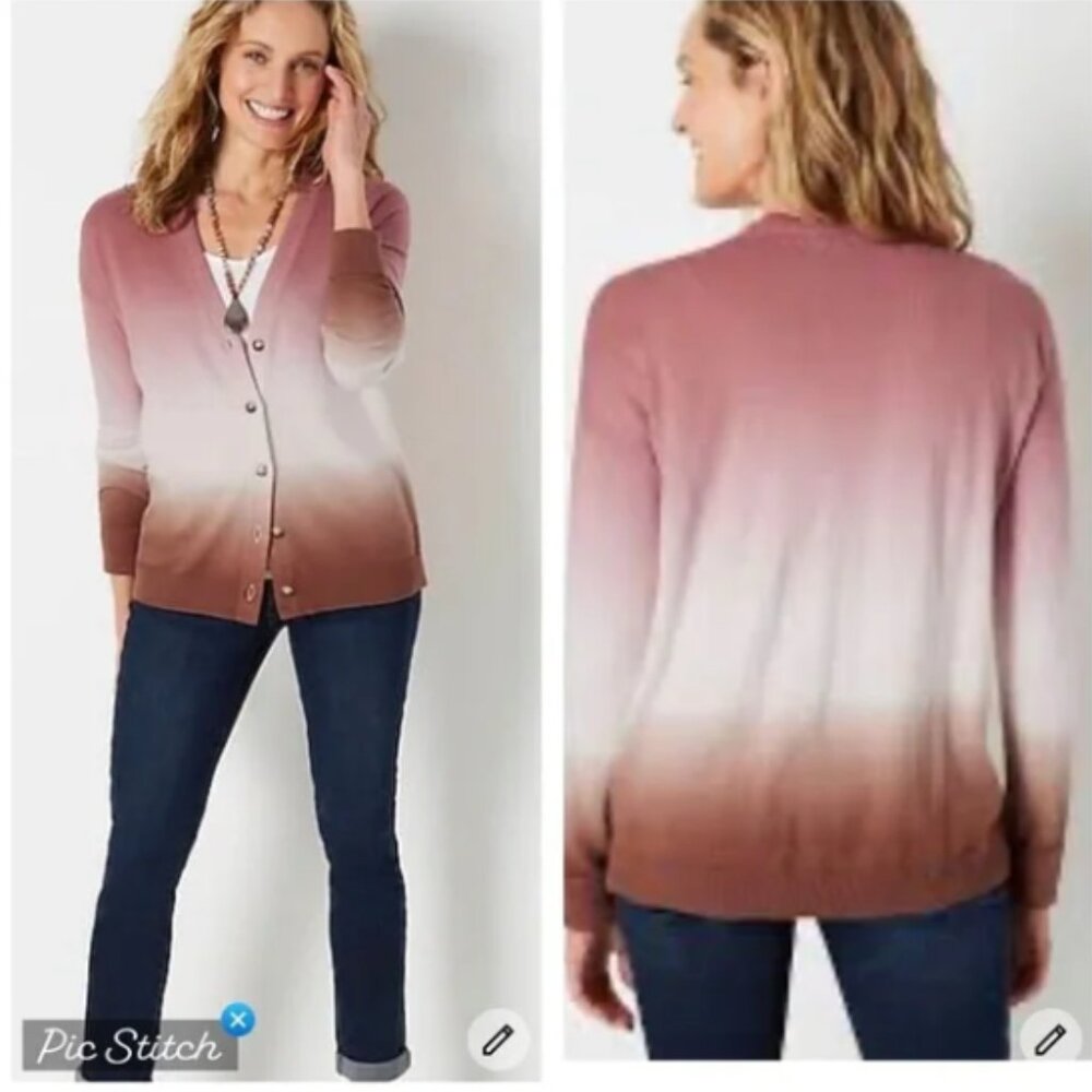 J.Jill Cardigan Women's Medium Dip Dyed Sunset Ombré Sweater - Picture 2 of 10
